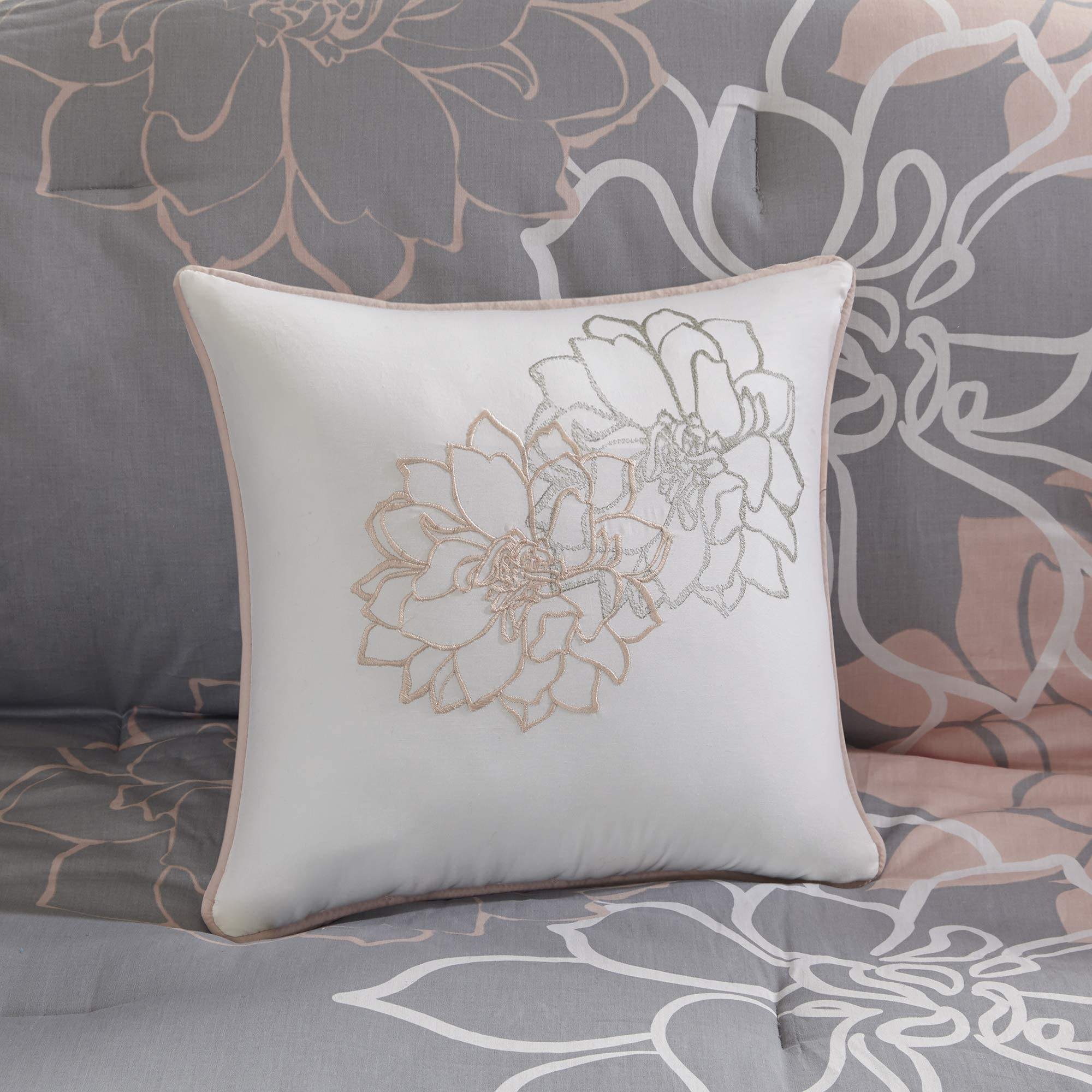Madison Park Lola Sateen Floral Design All Down Alternative 7 Pieces Comforter Set