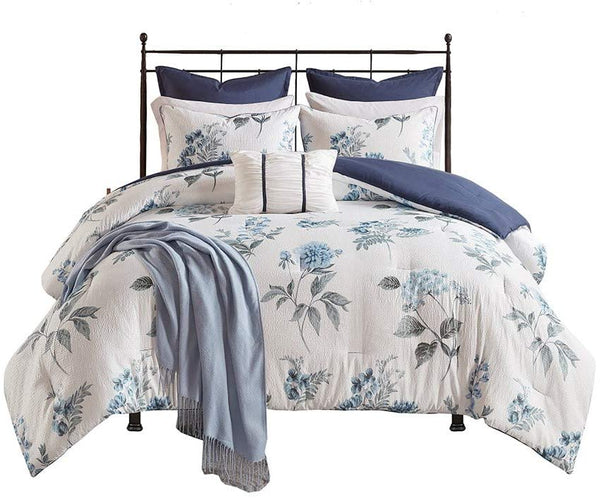 Madison Park Bedding Zennia Seersucker Throw Blanket Comforter Set 7 Piece