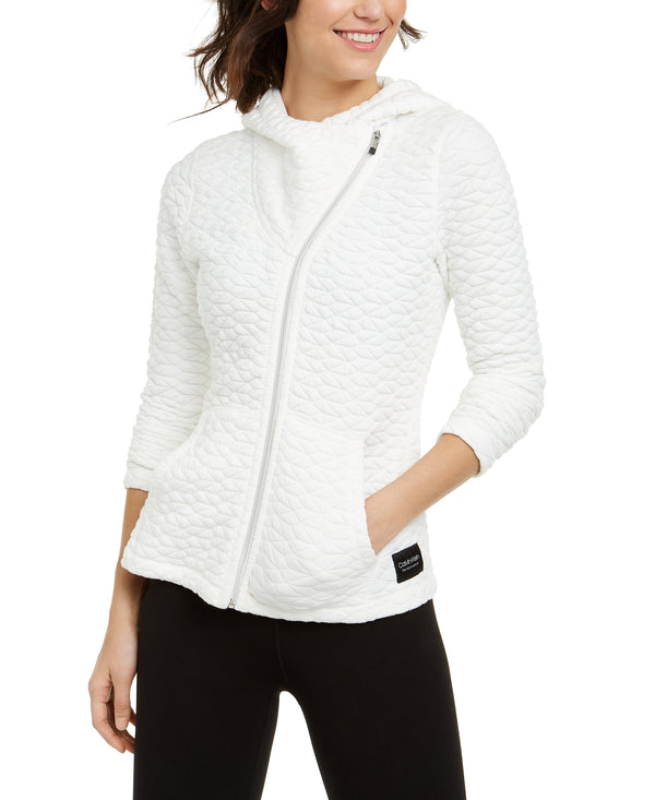 Calvin Klein Womens Jacquard Asymmetrical Zip Hooded Jacket