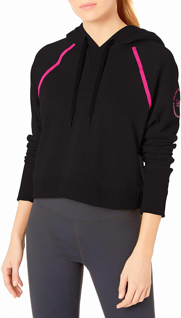Calvin Klein Womens Logo Long Sleeves Crop Pullover Hoodie