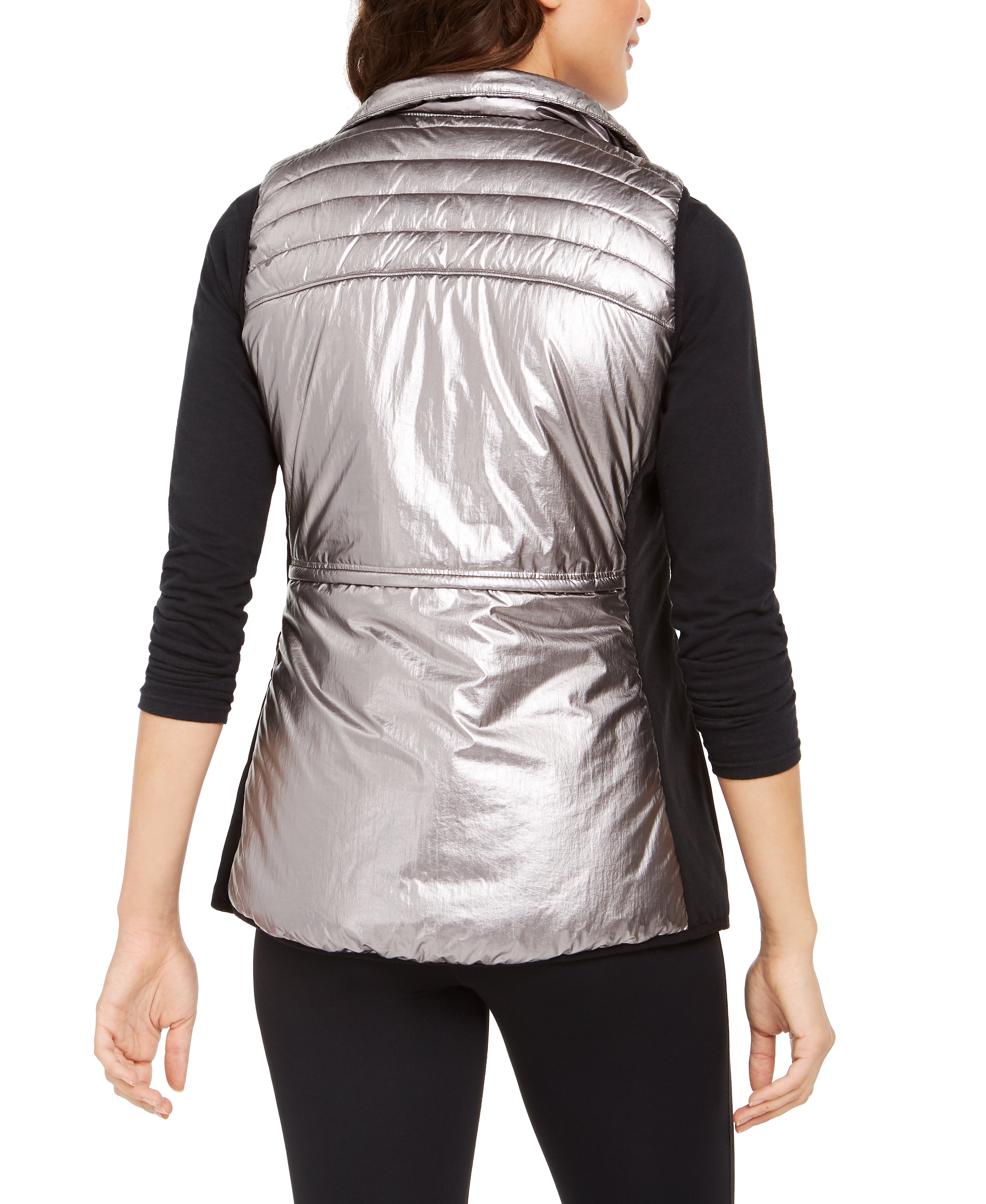 Calvin Klein Womens Funnel Vest Color Metallic Bare