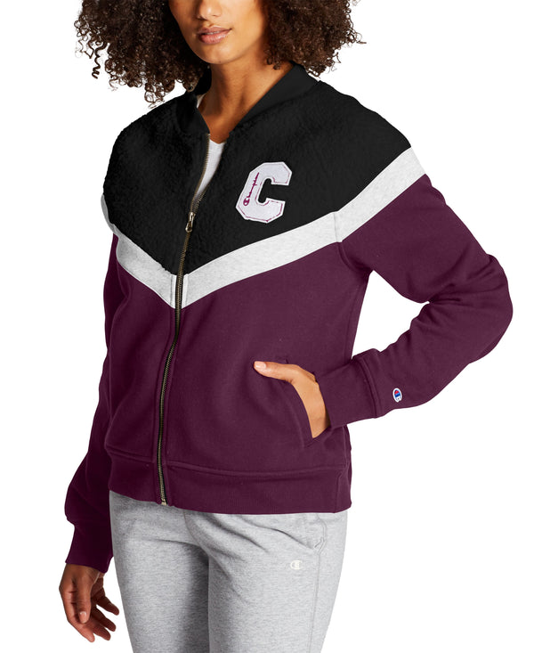 Champion Womens Heritage Fleece Bomber Jacket Color Venetian Purple/Black