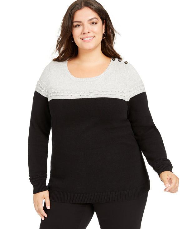 Charter Club Womens Plus Size Metallic Pullover Bi Color Sweater