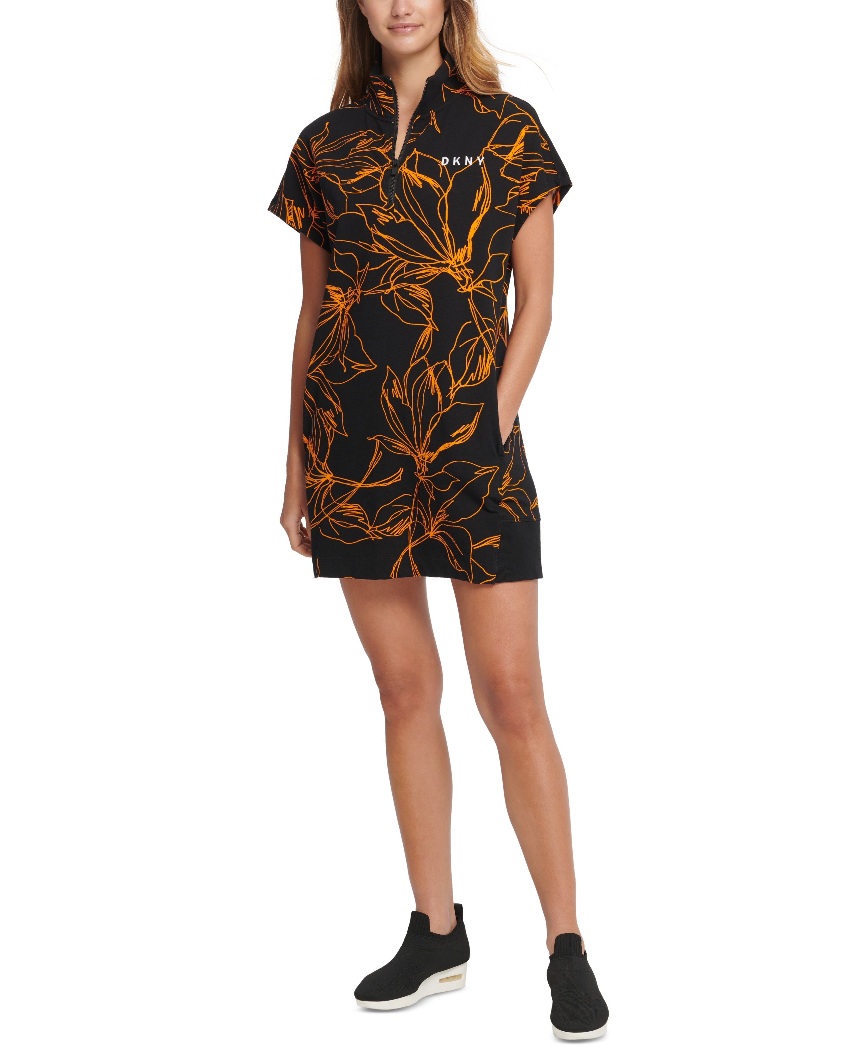 DKNY Womens Stand Collar Printed Sneaker Fitness Dress