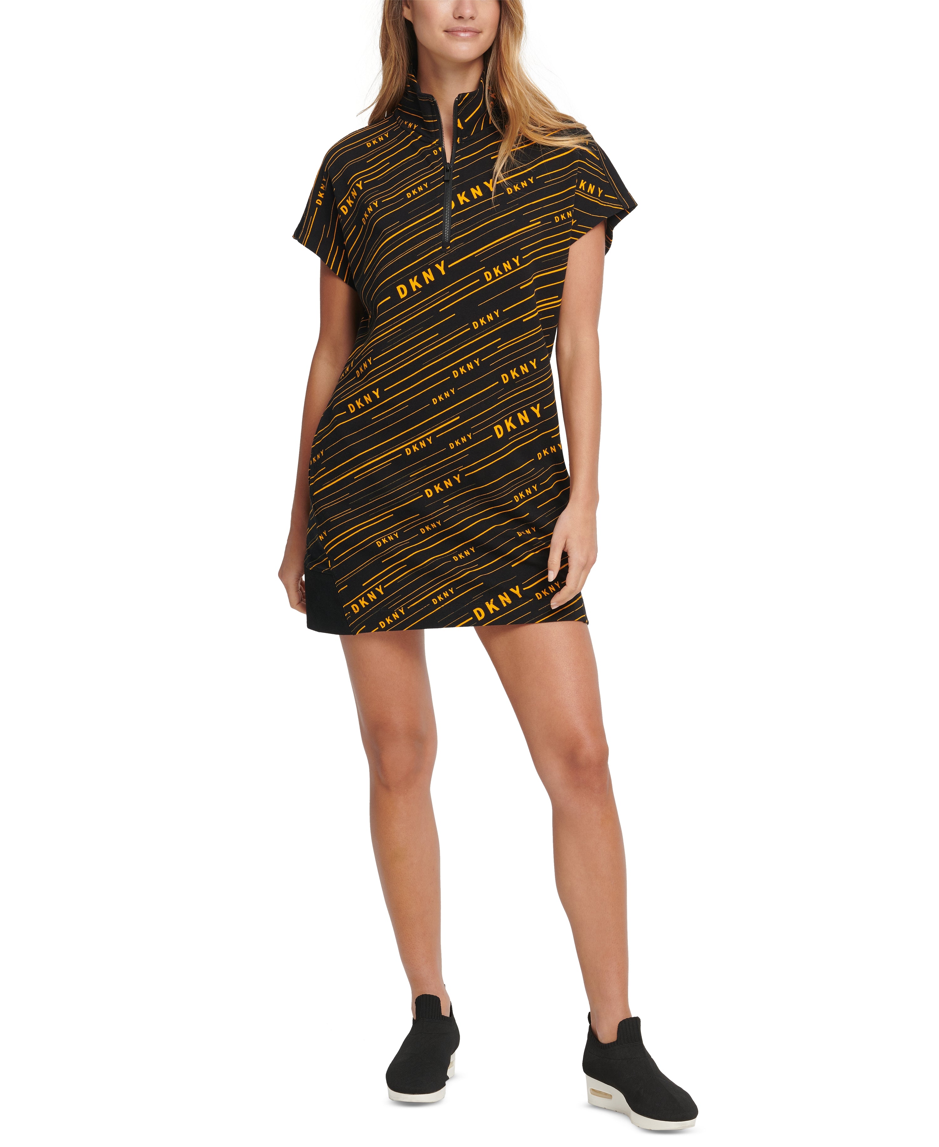 DKNY Womens Meteorite Logo-Print   Fitness Workout Dress Color Saffron/Black