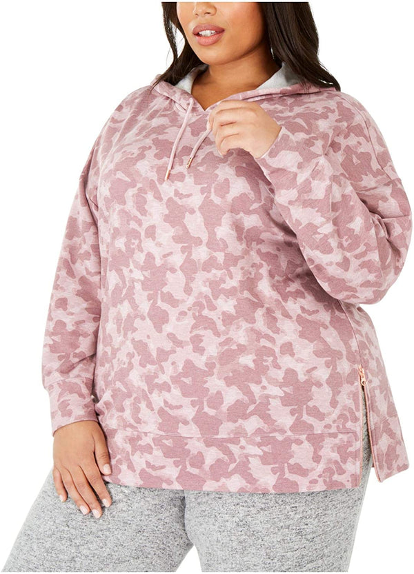 Ideology Womens Plus Size Zipper-Hem Camouflage Hoodie Color Shimmer Pink
