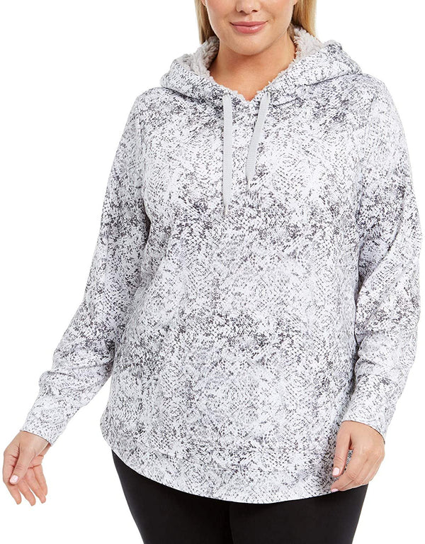 Ideology Womens Plus Size Printed Round-Hem Hoodie Color White