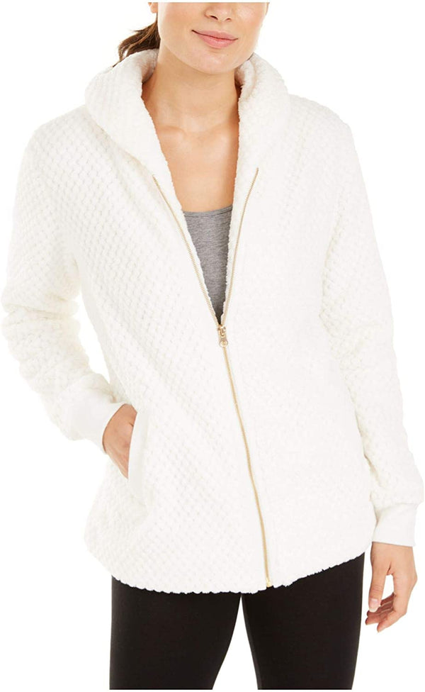 Ideology Womens Quilted Fleece Hooded Jacket Color Coconut Milk