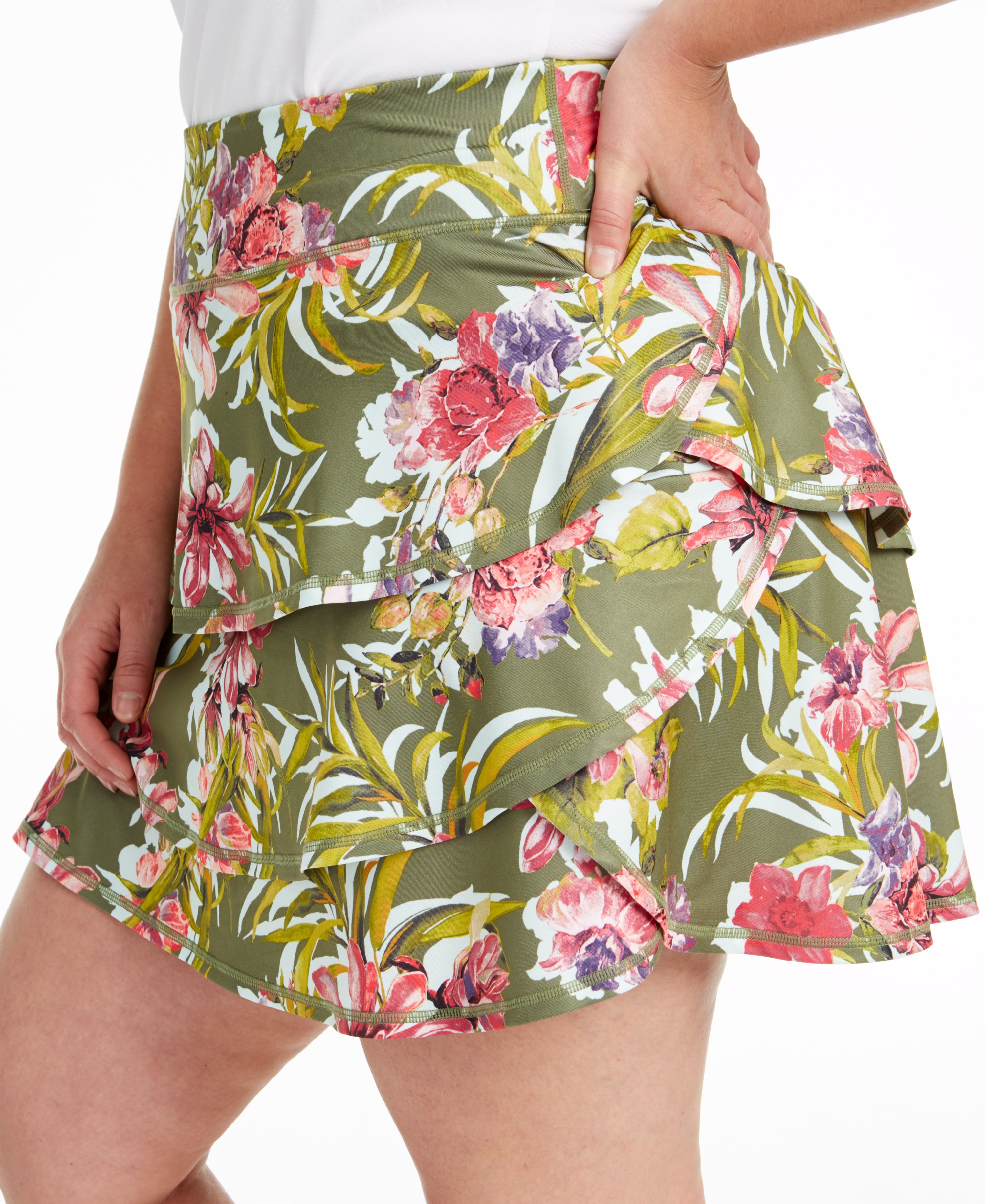 Ideology Womens Plus Size Floral Printed Ruffled Skort Color Dusty Olive