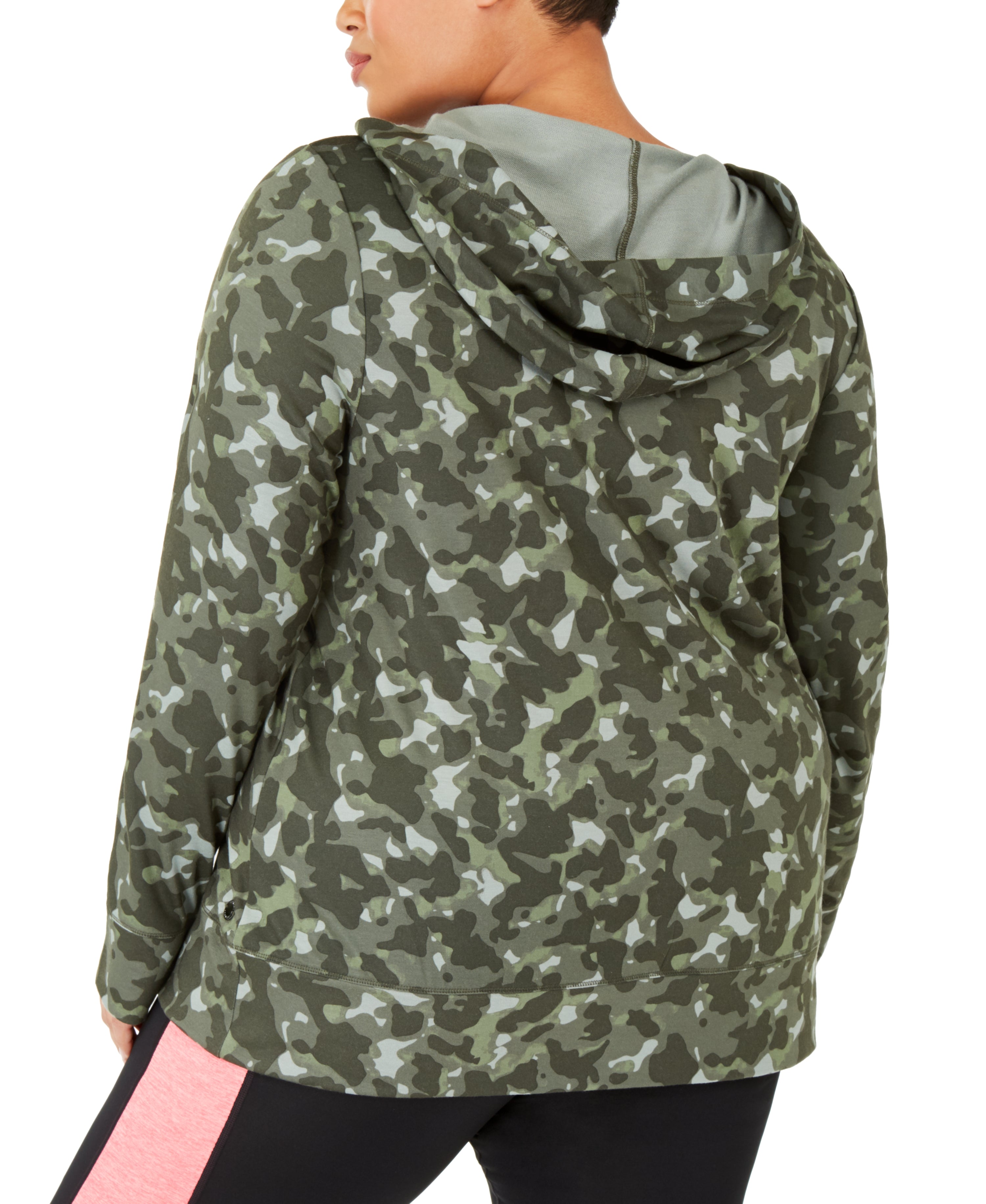 Ideology Womens Plus Size Camouflage Lace Up Hoodie