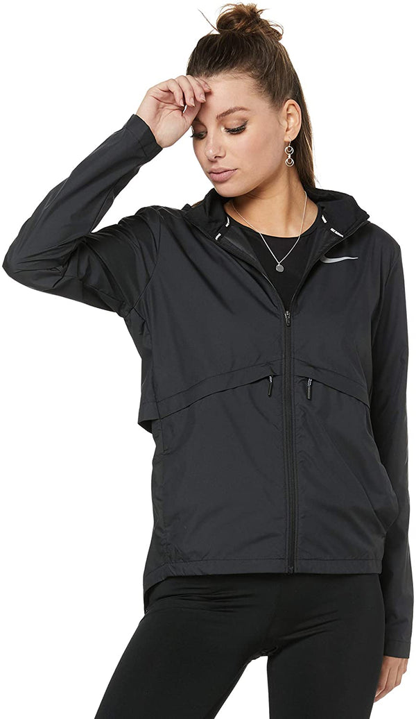 Nike Womens Essential Packable Hooded Running Jacket Color Black