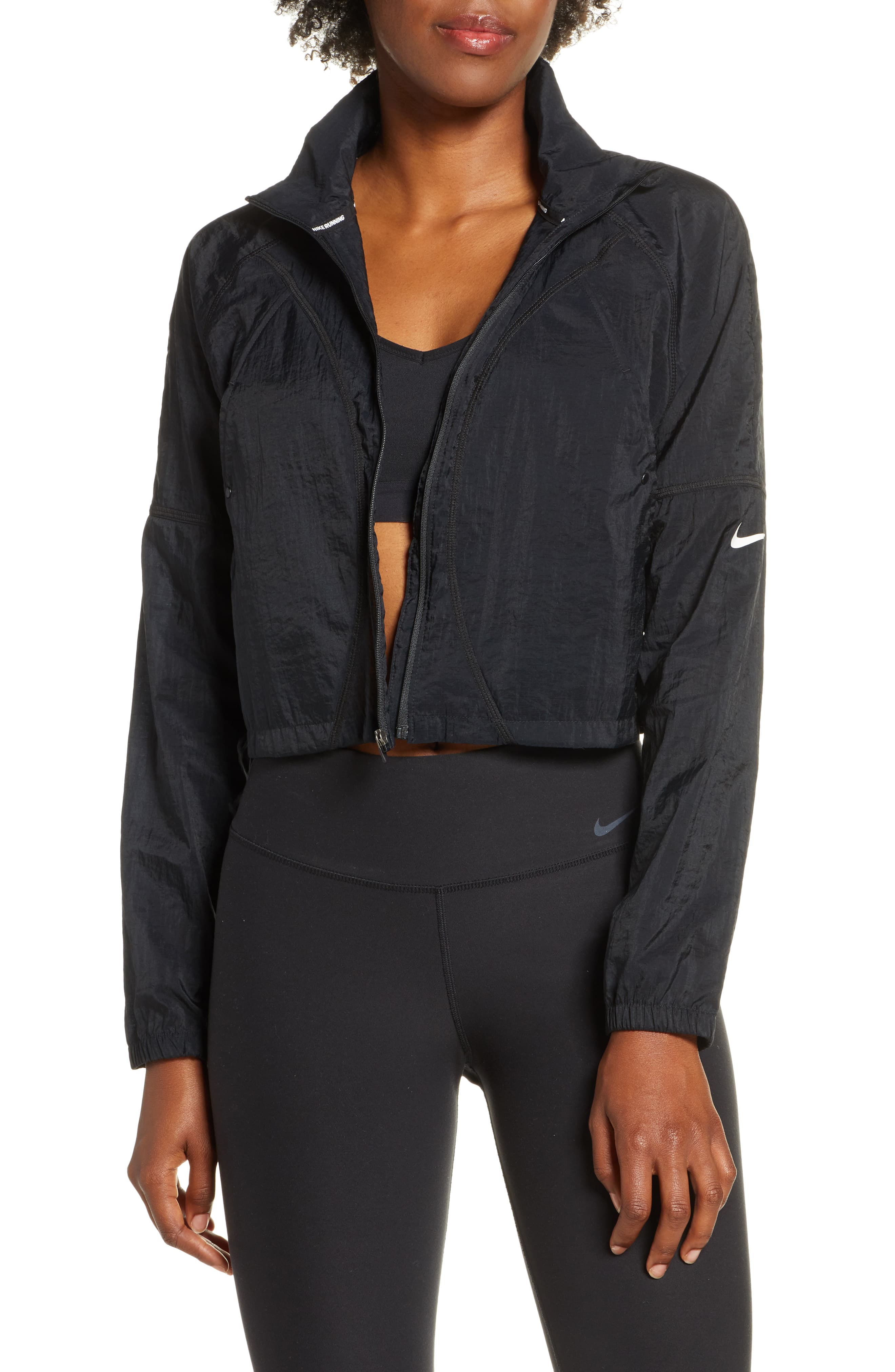 Nike Womens Translucent Cropped Running Jacket Color Black/Phantom