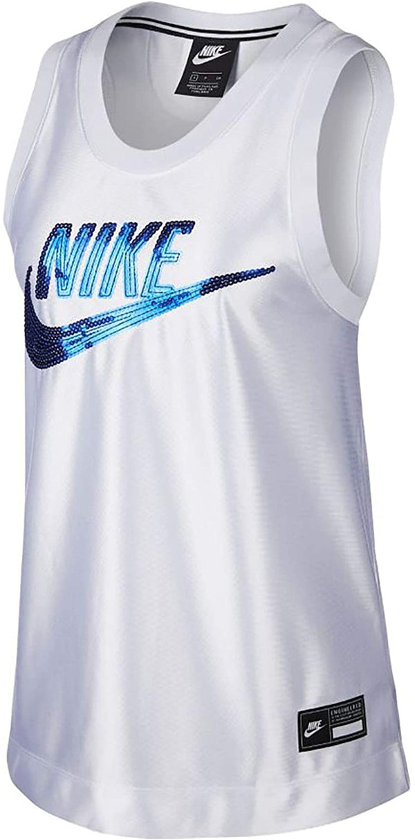 Nike Womens Sequined-Logo Tank Top Color White