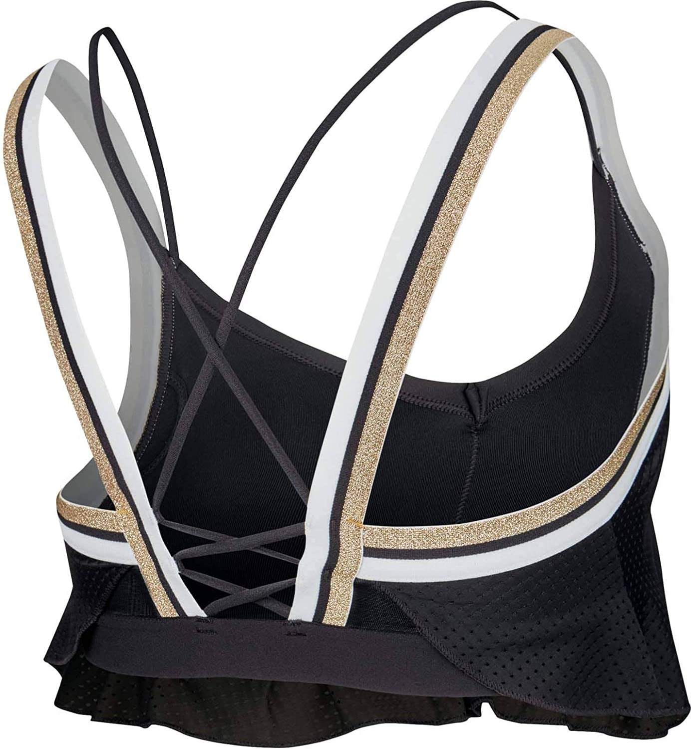 Nike Womens Glam Dunk Strappy  Mid Impact Sports Bra Color Black/White/Gold