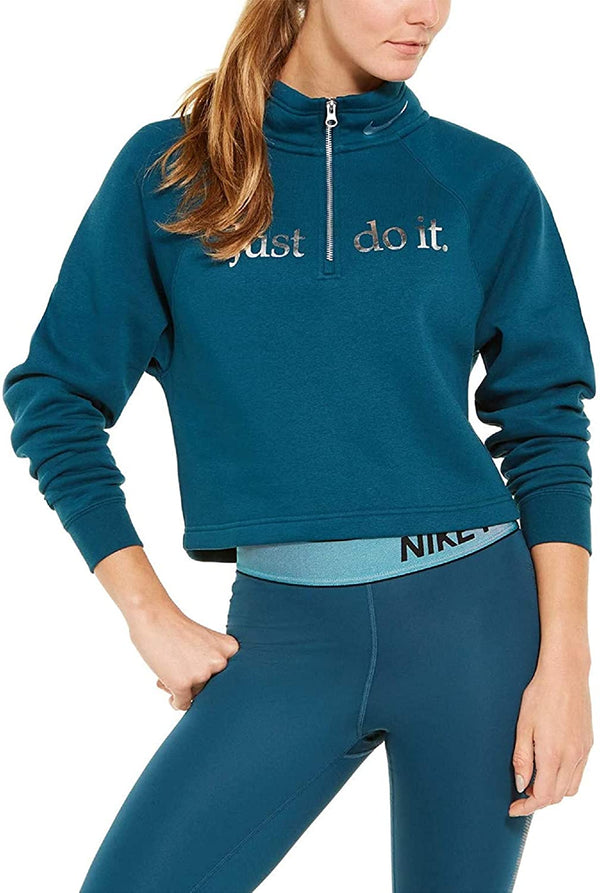 Nike Womens Shine Metallic-Graphic Half-Zip Sweatshirt Color Midnight Turquoise
