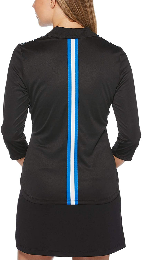 Pga Tour Womens Striped 3/4-Sleeve Polo Shirt