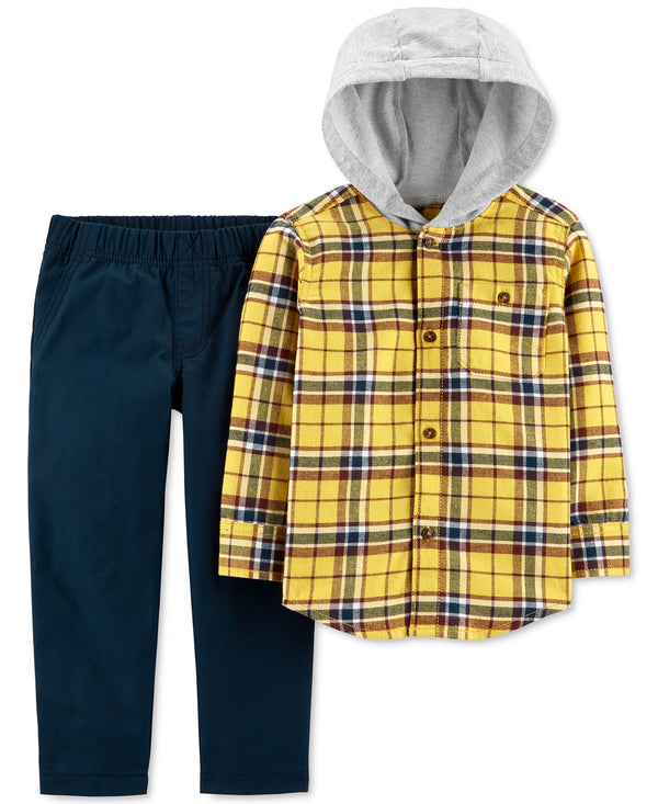 Carter Infant Boys Cotton Hooded Plaid Flannel Shirt & Pant Set 2 Piece Set