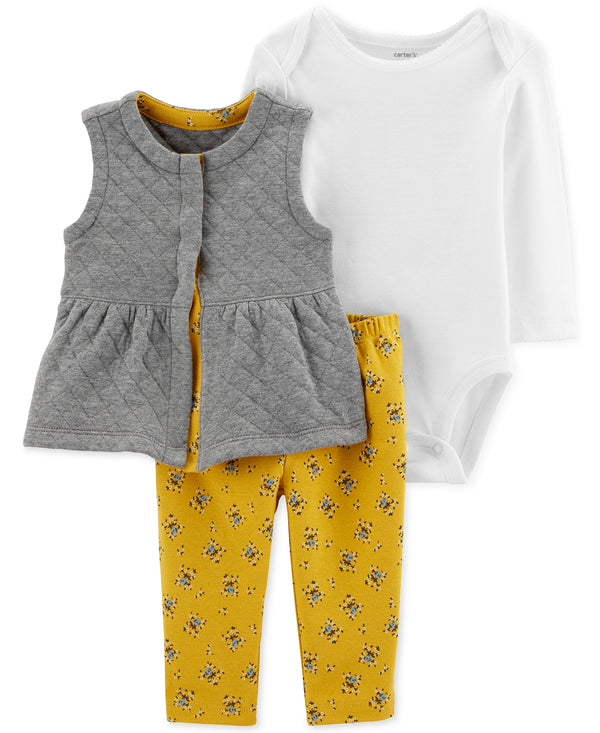 allbrand365 Designer Infant Girls Quilted Vest Bodysuit And Leggings Set 3 Piece
