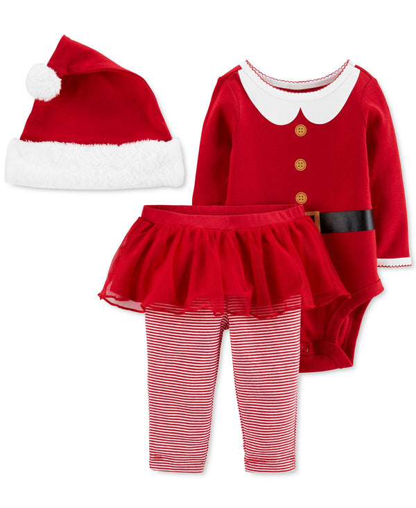 allbrand365 Designer Infant Girls Santa Hat Bodysuit And Pants Set 3 Piece Set