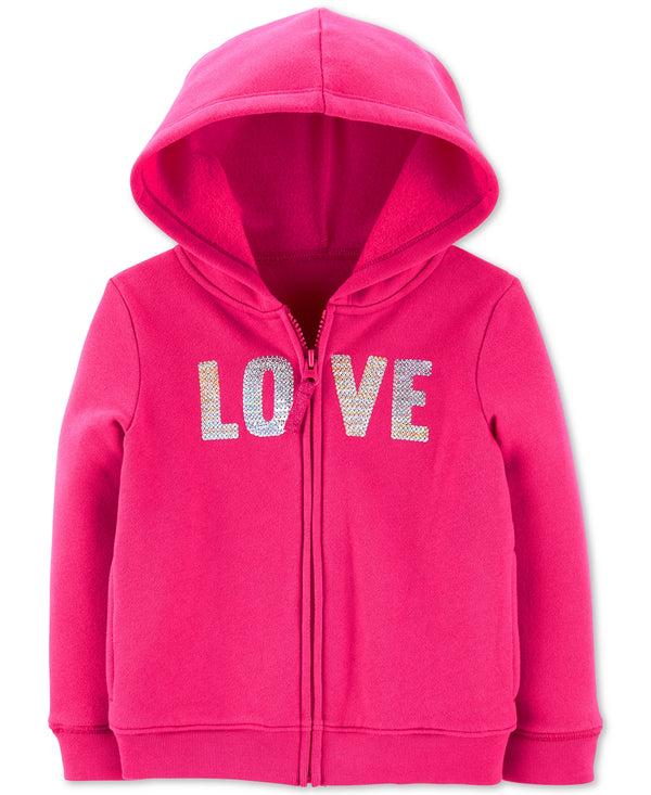 Carter Toddler Girls Sequin Love Zip Up Fleece Hoodie Color Bright Pink