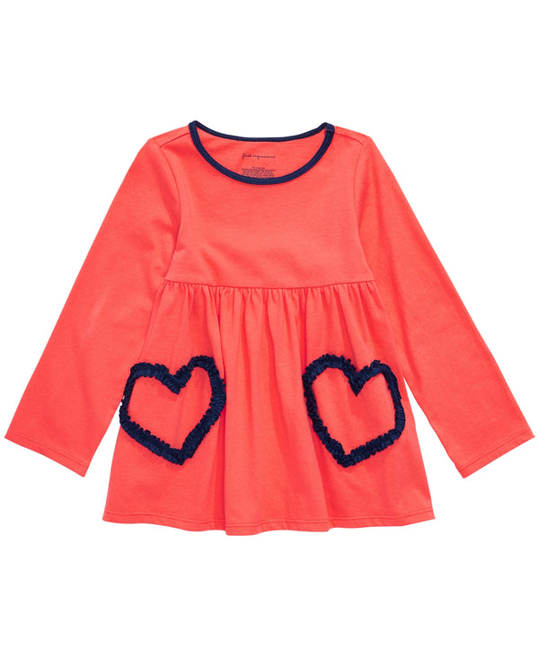 First Impressions Infant Girls Ruched Heart Cotton Tunic Color Orange Coral