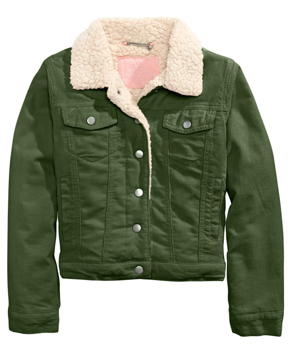 Jou Jou Big Kid Girls Sherpa Fleece  And Corduroy Jacket Color Olive