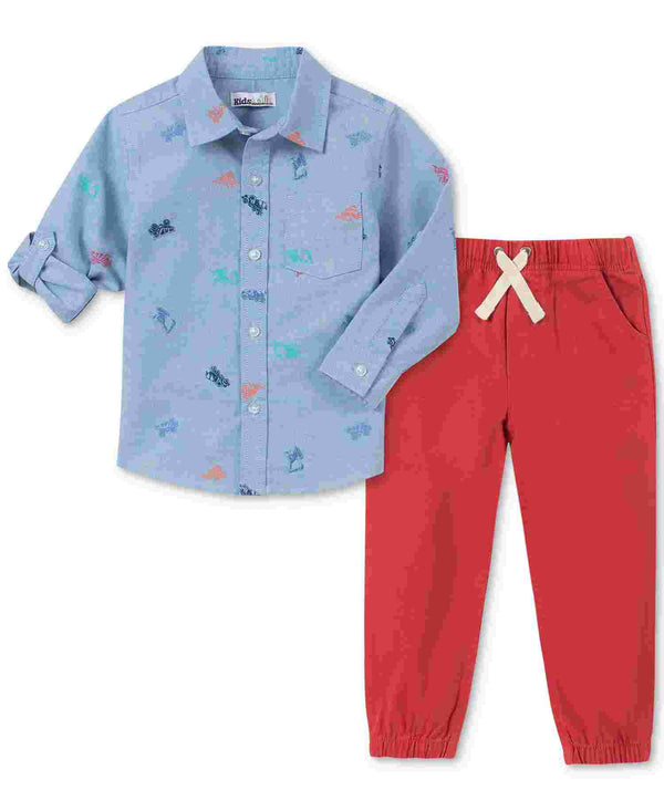 Kids Headquarters Toddler Boys Truck Print Woven Shirt And Pant Set