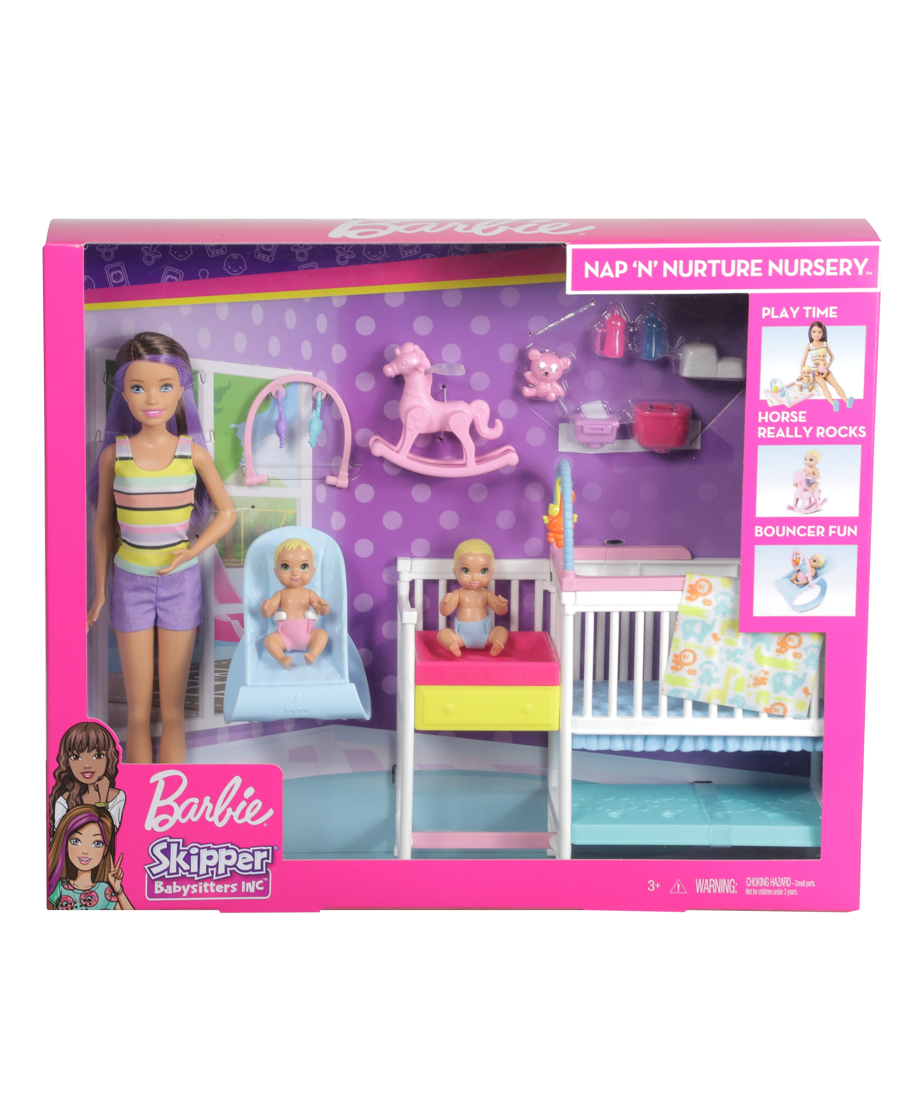 Barbie Aged 3 Plus Nursery Playset With Skipper Babysitters Two Baby Doll And Playset