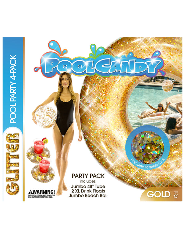 Glitter Brooke and Dylan Pool Candy Pool Party 4 Pack- 1 - 48" Tube, 2 - Drink Floats and 1 - Beach Ball