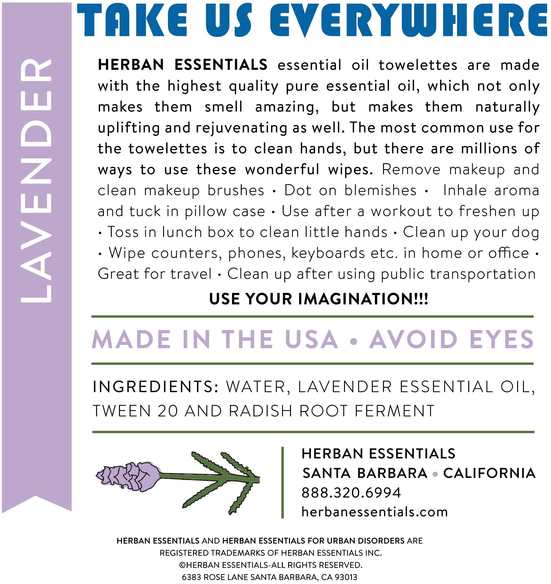 Herban Essentials Essential Oil Towelettes Color Lavender None