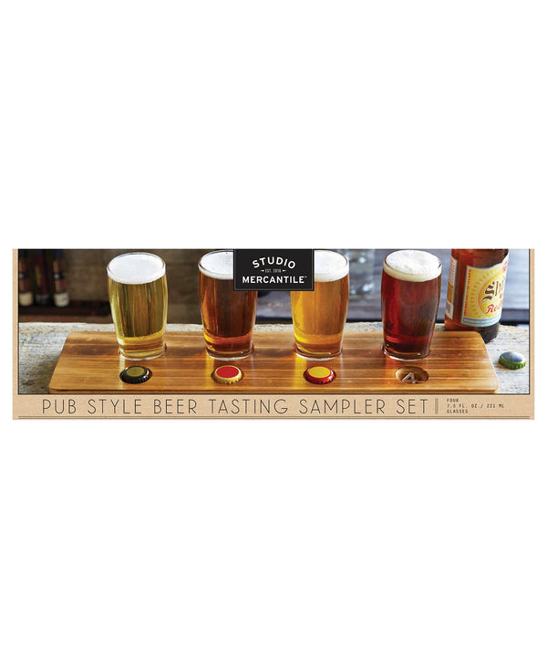 Studio Mercantile Beer Tasting Flight Set Wood Glass And Tray Set Of 5 Pieces