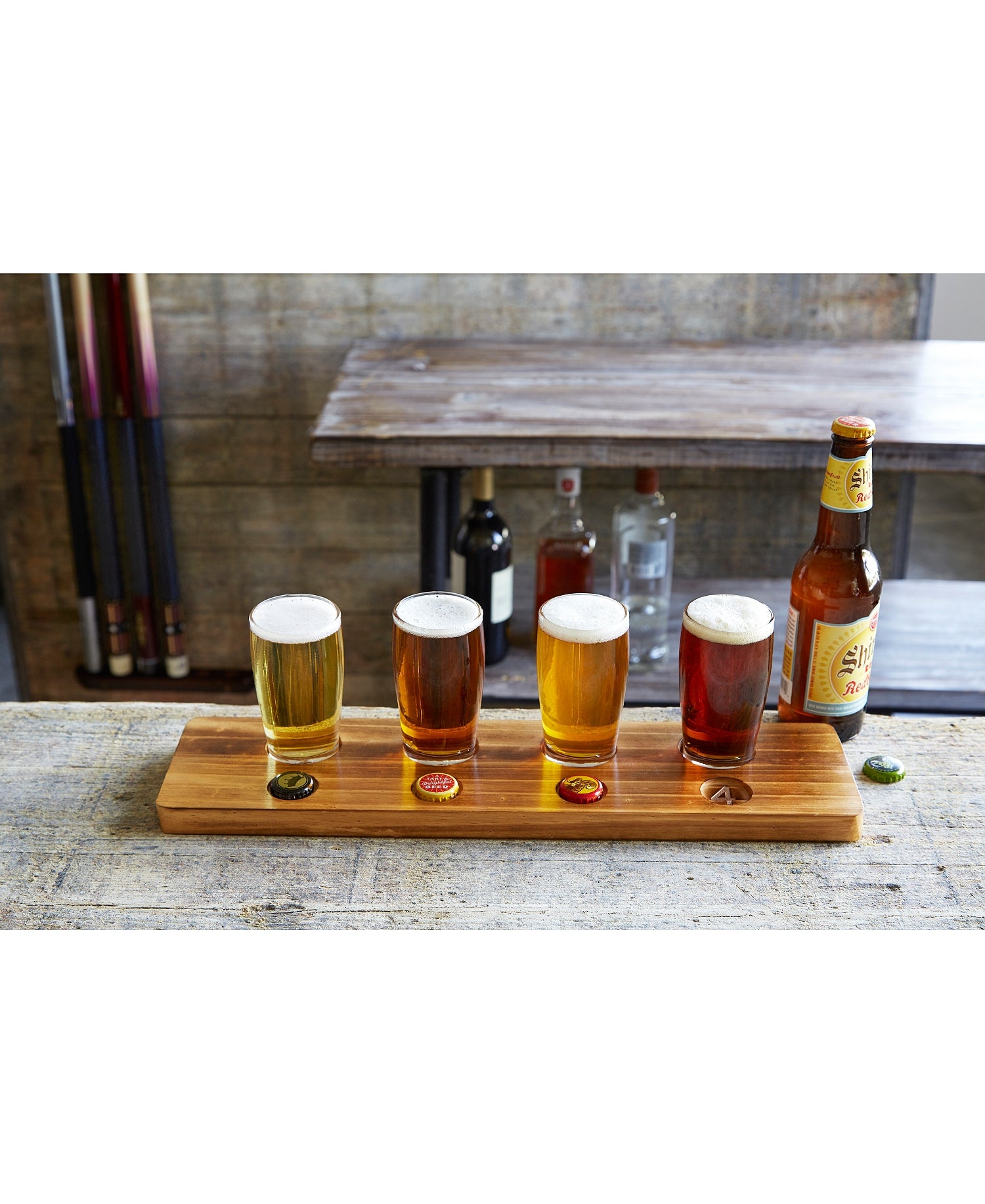 Studio Mercantile Beer Tasting Flight Set Wood Glass And Tray Set Of 5 Pieces