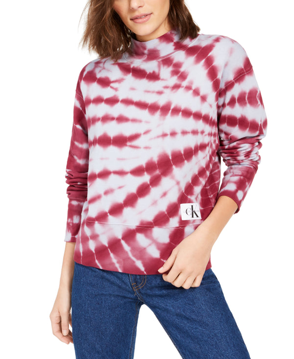 Calvin Klein Womens Tie Dye Dream Catcher Mock Neck Cropped Sweater