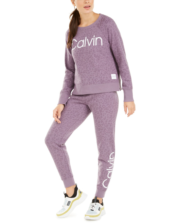 Calvin Klein Womens Animal-Print Logo Sweatshirt Color Mineral Combo
