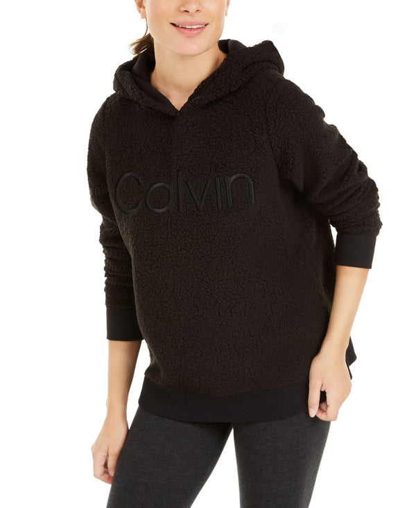 Calvin Klein Womens Logo Fleece Hoodie Color Black