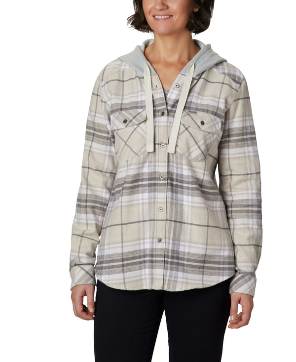 Columbia Womens Canyon Point Ii Cotton Flannel Plaid Hooded Shirt