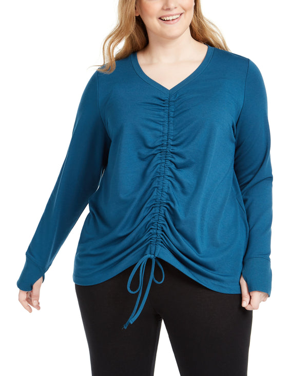 Ideology Womens Plus Size Ruched Front Top Color Teal