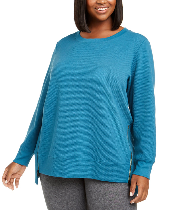 Ideology Womens Plus Size Side Zipper Long Sleeves Sweatshirt Color Blue Gem