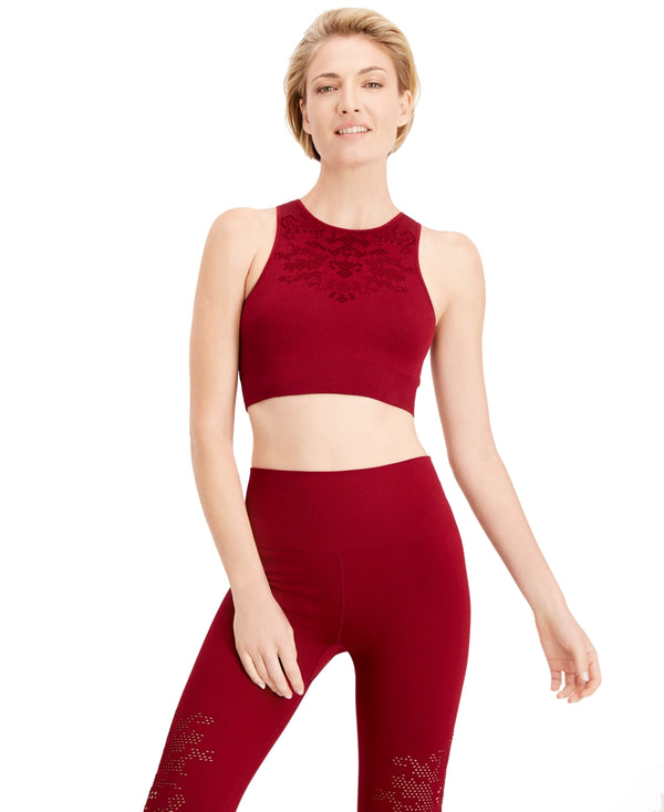 Ideology Womens Seamless Perforated Mid Impact Sports Bra Color Cherry Pie