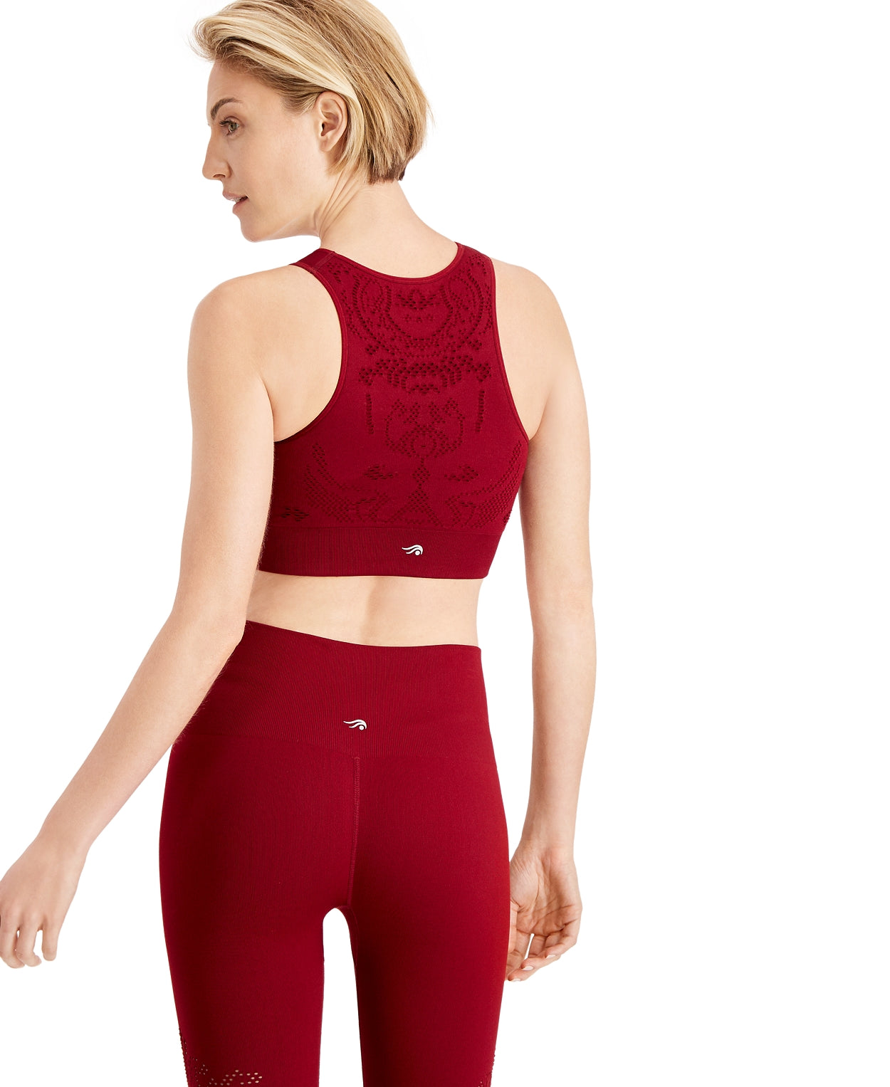 Ideology Womens Seamless Perforated Mid Impact Sports Bra Color Cherry Pie
