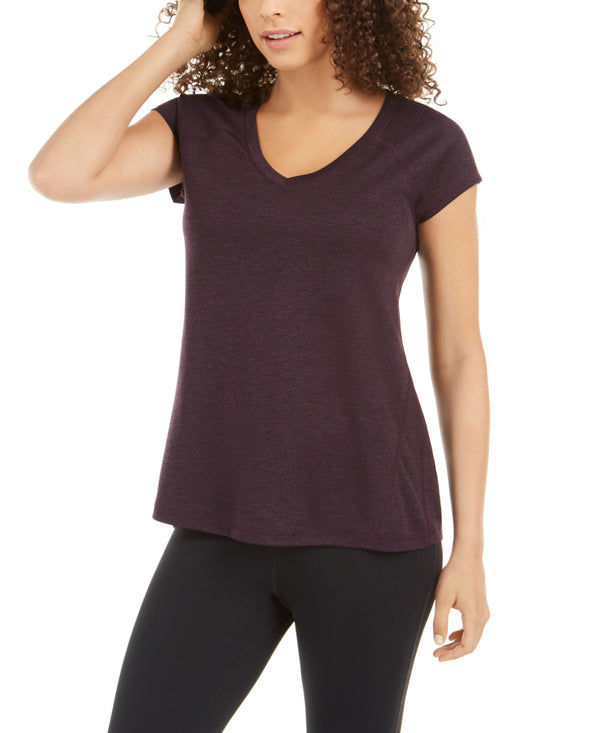 Ideology Womens Essential Rapidry Heathered Performance V-Neck Top Purple XX-Large