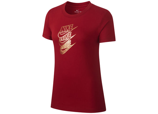 Nike Womens Sportswear Metallic-Logo T-Shirt Color Red/Gold
