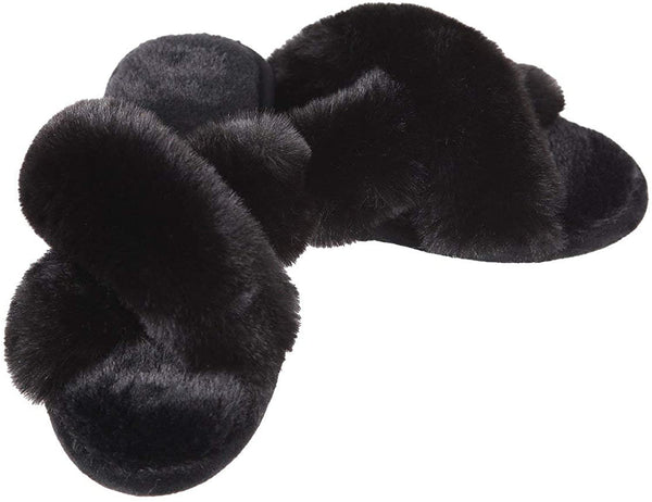 Memoi Womens Beverly Plush Slippers Color Black