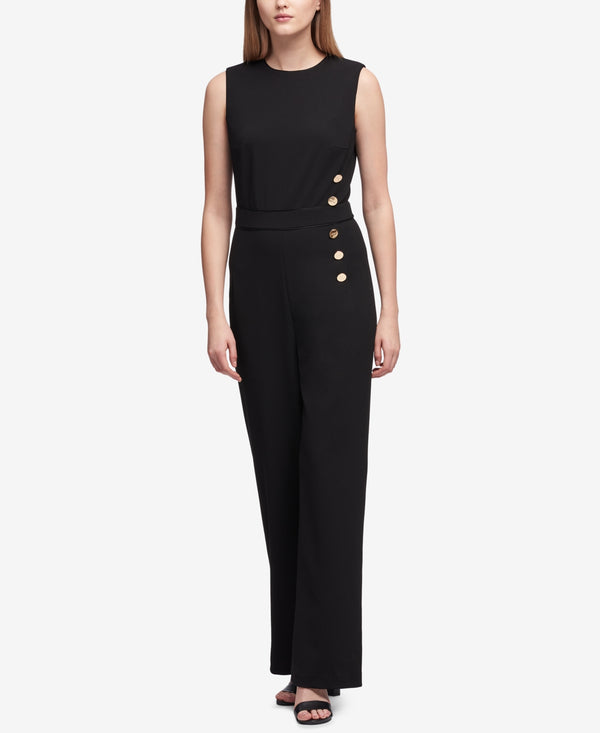 DKNY Womens Buttoned Sleeveless Jumpsuit