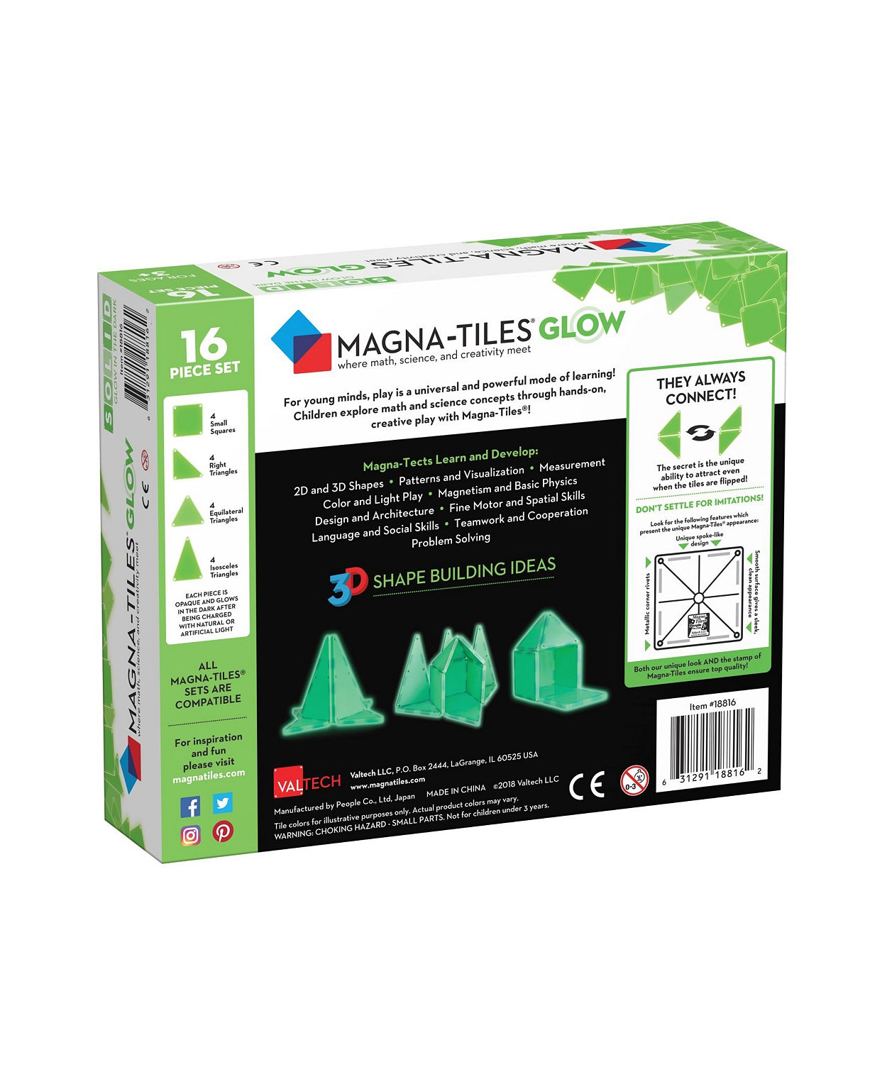 Magna Tiles Aged 3 Plus Glow In The Dark Tiles Of 16 Piece Sets