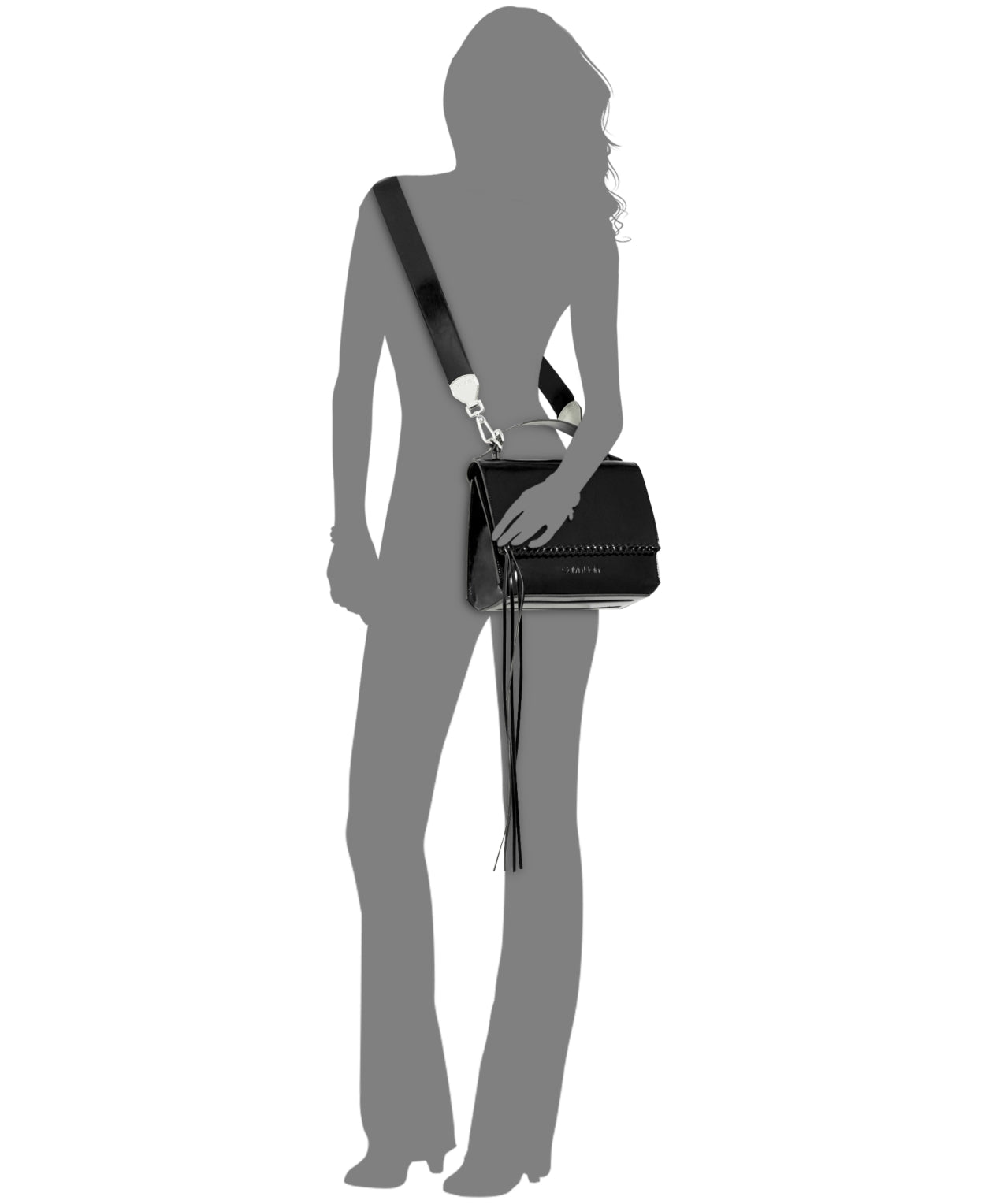 Calvin Klein Womens Fringe Glazed Patent Statement Top Handle Mini Satchel Cross