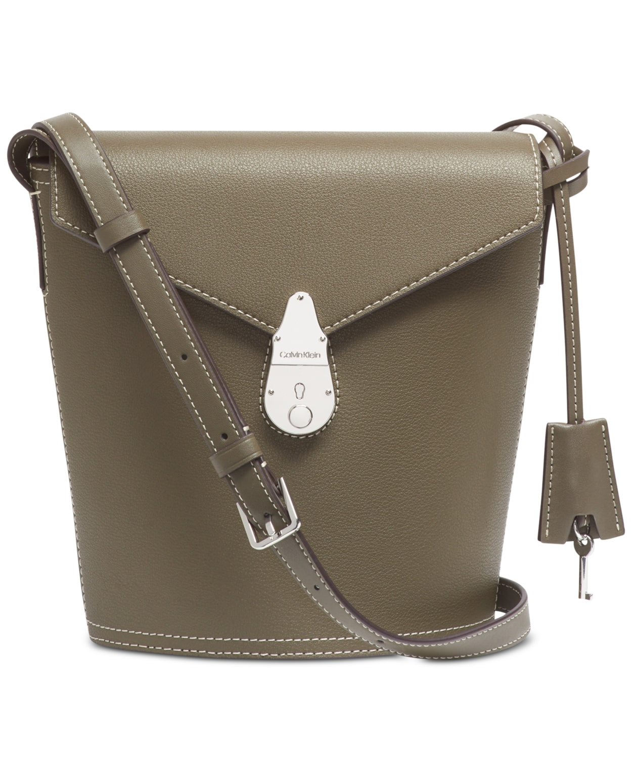 Calvin Klein Womens Lock Leather Bucket Bag