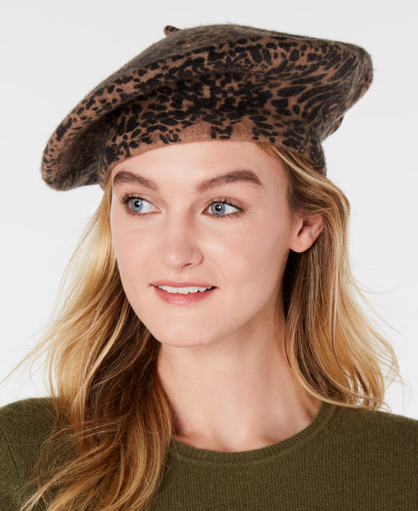INC International Concepts Womens Leopard-print Beret Hat