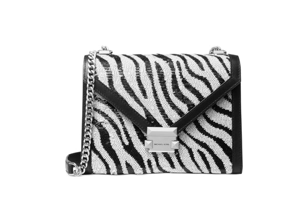 Michael Kors Womens Whitney Large Sequined Zebra Convertible Shoulder Bag