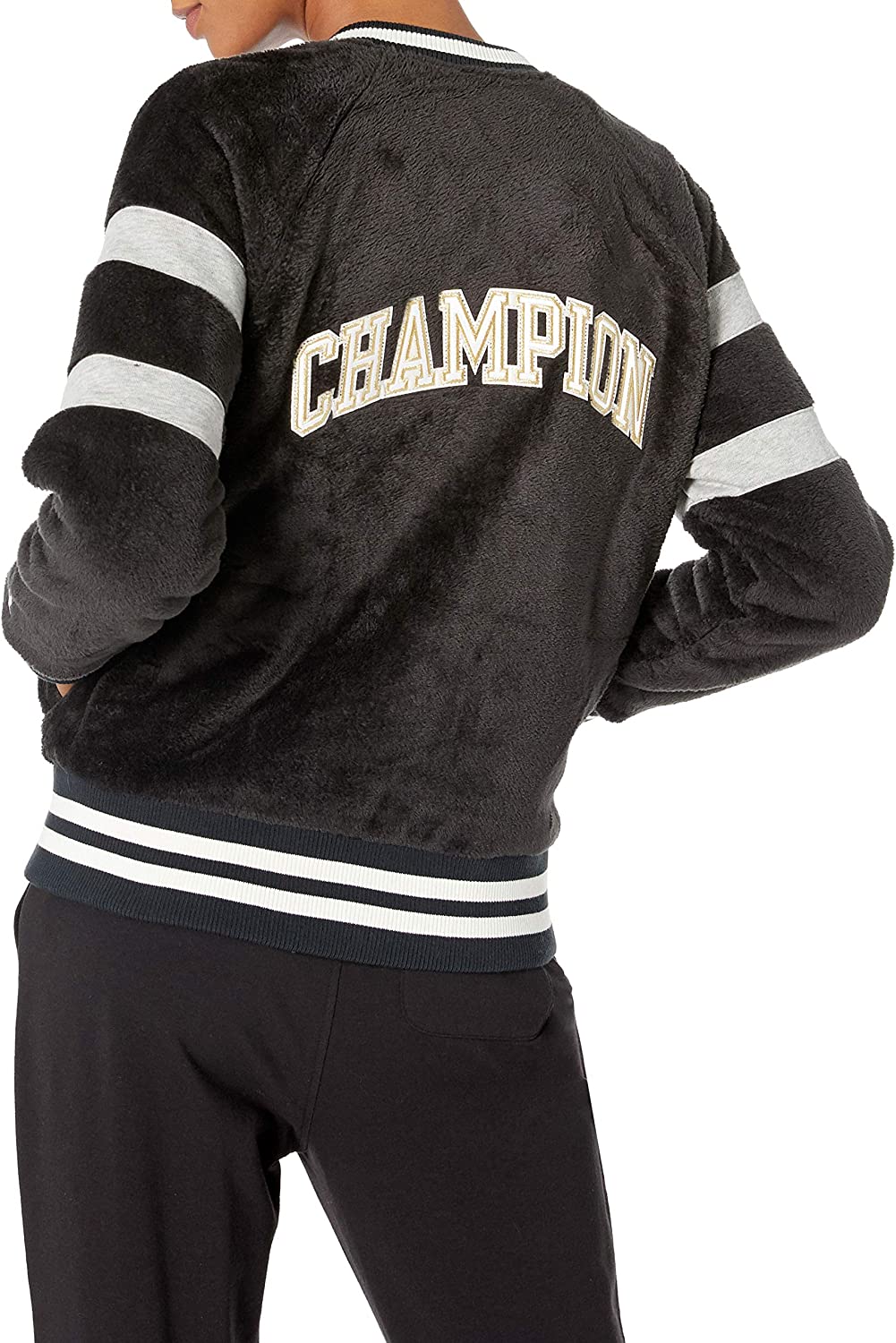 Champion LIFE Women's Super Fleece Faux Fur Jacket-Felt C, Black, Large